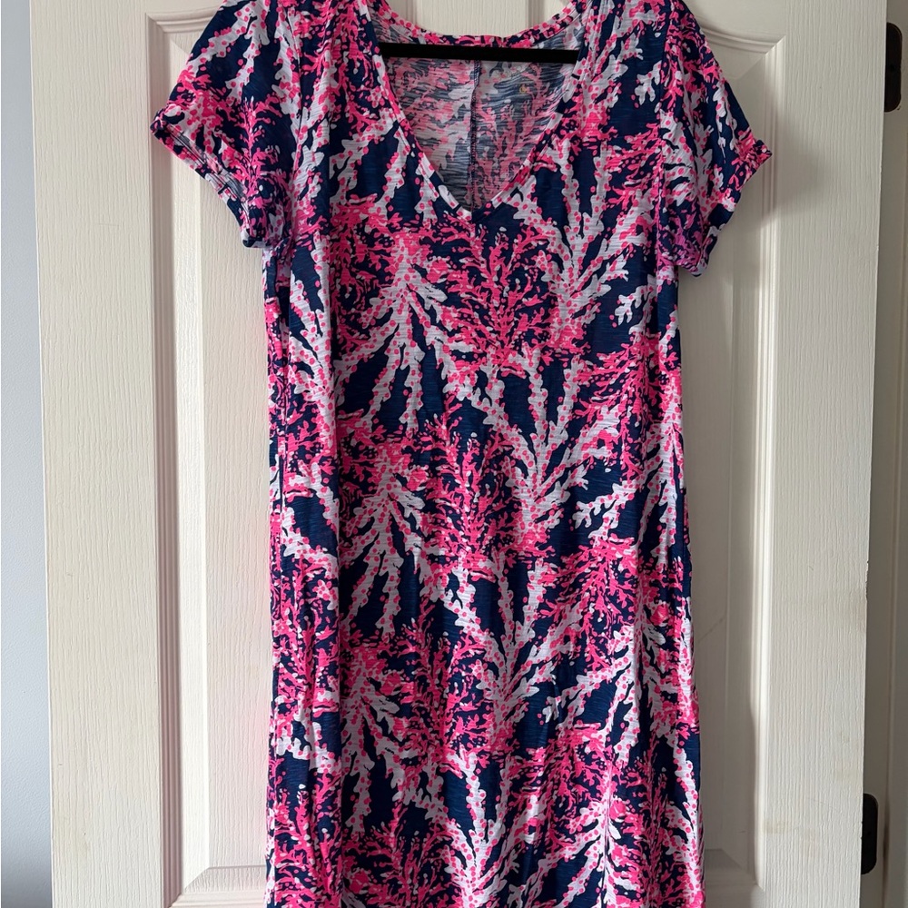 Lilly Pulitzer Pink and Blue vneck short sleeve dress